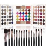 Black Grey Eyeshadow Makeup Palette + 15 Brushes Set, 86 Colors Matte Glitter Highly Pigmented Long Lasting Eye shadow, Blush, Contour, Highlighter All in One Make Up Kit for Halloween & Daily Use