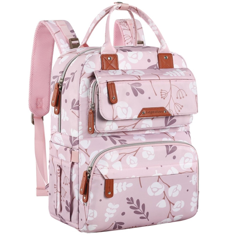 Diaper Bag Backpack for Baby Girl, Multifunction Waterproof Diaper Bag for Mom Dad, Large Pink Floral Baby Diaper Bags, Baby Essentials Travel Bag with Stroller Straps, Large Capacity, Stylish