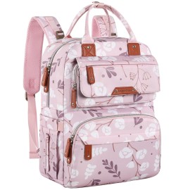 Diaper Bag Backpack for Baby Girl, Multifunction Waterproof Diaper Bag for Mom Dad, Large Pink Floral Baby Diaper Bags, Baby Essentials Travel Bag with Stroller Straps, Large Capacity, Stylish