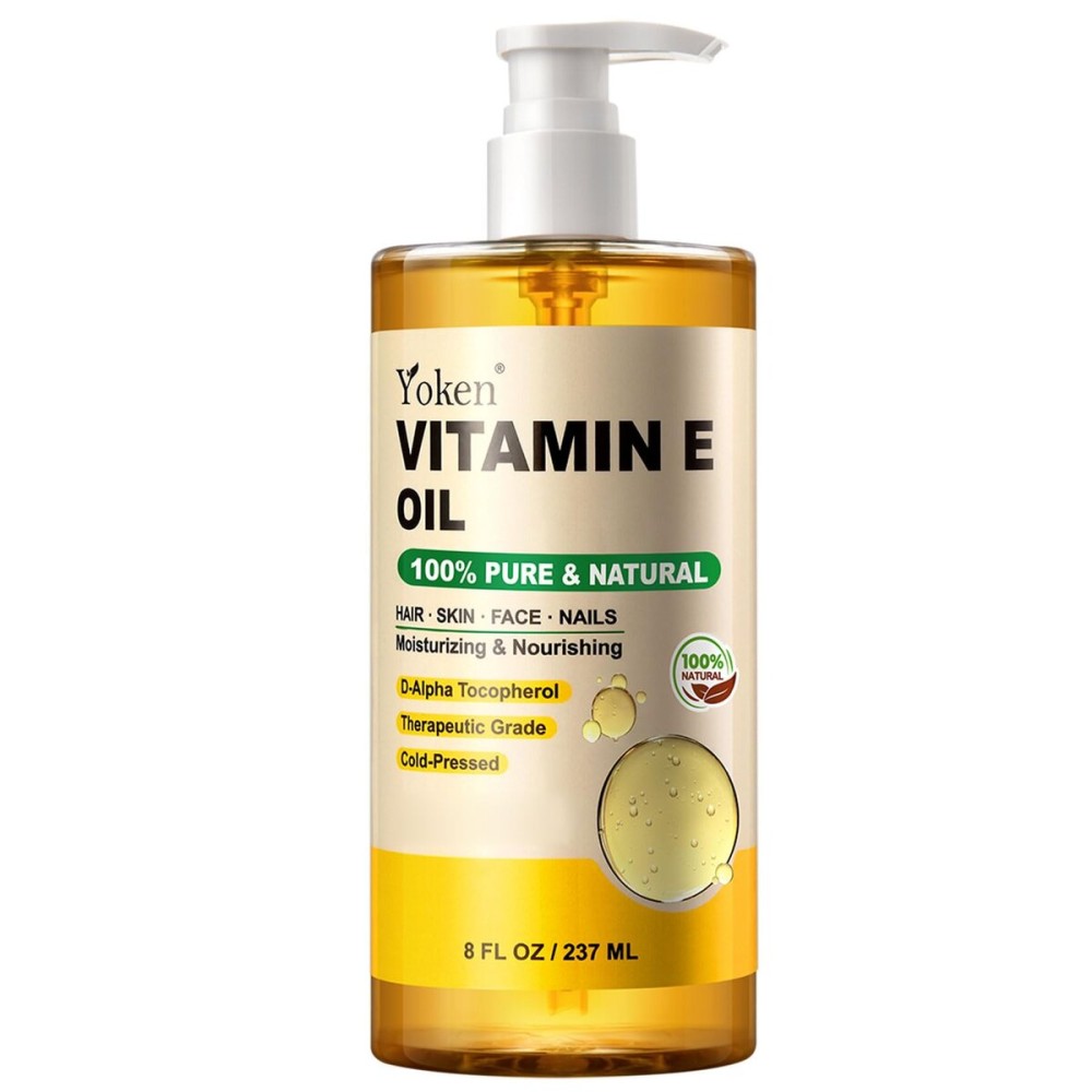 Yoken Vitamin E Oil 8 Oz Organic Vitamin E oil for Skin Vitamine oils for Face Perfect Bath and Body Oil Cold Pressed Hexane Free Non-GMO Gluten Free Formula