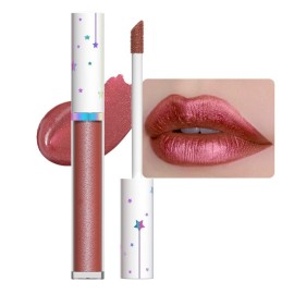 evpct 1Pcs Mauve Red Metallic Shimmer Glitter Lip Gloss Liquid Lipstick Long Lasting Waterproof 24, Glitter Pearlescent Metallic Sparkly Glossy Liquid Lipsticks Lip Stain Makeup Set for Women 05