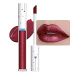 evpct 1Pcs Dark Red Metallic Shimmer Glitter Lip Gloss Liquid Lipstick Long Lasting Waterproof 24, Glitter Pearlescent Metallic Sparkly Glossy Liquid Lipsticks Lip Stain Makeup Set for Women 10
