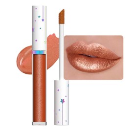 evpct 1Pcs Bronze Gold Metallic Glitter Lip Gloss Stain Lipstick for Women Long Lasting Waterproof 24, Orange Gold Frosted Metallic Shimmer Glossy Chrome iridescent Liquid Lipstick Lip Gloss Makeup 08