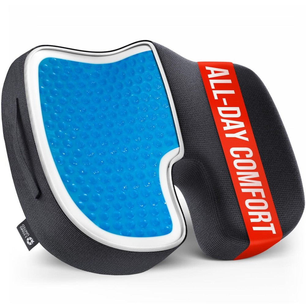 5 STARS UNITED Seat Cushion for Tailbone Pain Relief - Memory Foam Cushion for Coccyx, Hemorrhoid, Sciatica & Post-Surgery Recovery - Wheelchair, Car, Desk, Gaming & Office Chairs, Arctic Black