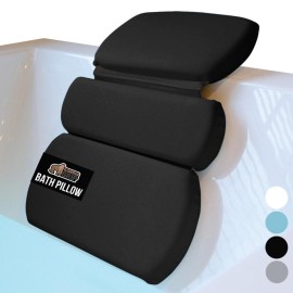 GORILLA GRIP Bath Pillow for Tub, Improved Suction Cups, Luxury Bathtub Pillows, Headrest for Neck and Back Support, Relaxing Home Spa, Hot Tubs and Bathroom Essentials, Gifts for Women, 3 Panel Black