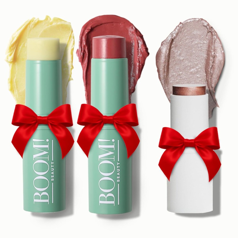 Boomstick Trio  Rose Nude 3 Pack Cream Blush Makeup - Rose Nude Blush Stick, Highlighter Stick & Moisturizer for Cheeks, Eyes & Lips - Boom Sticks by Cindy Joseph for Older Women