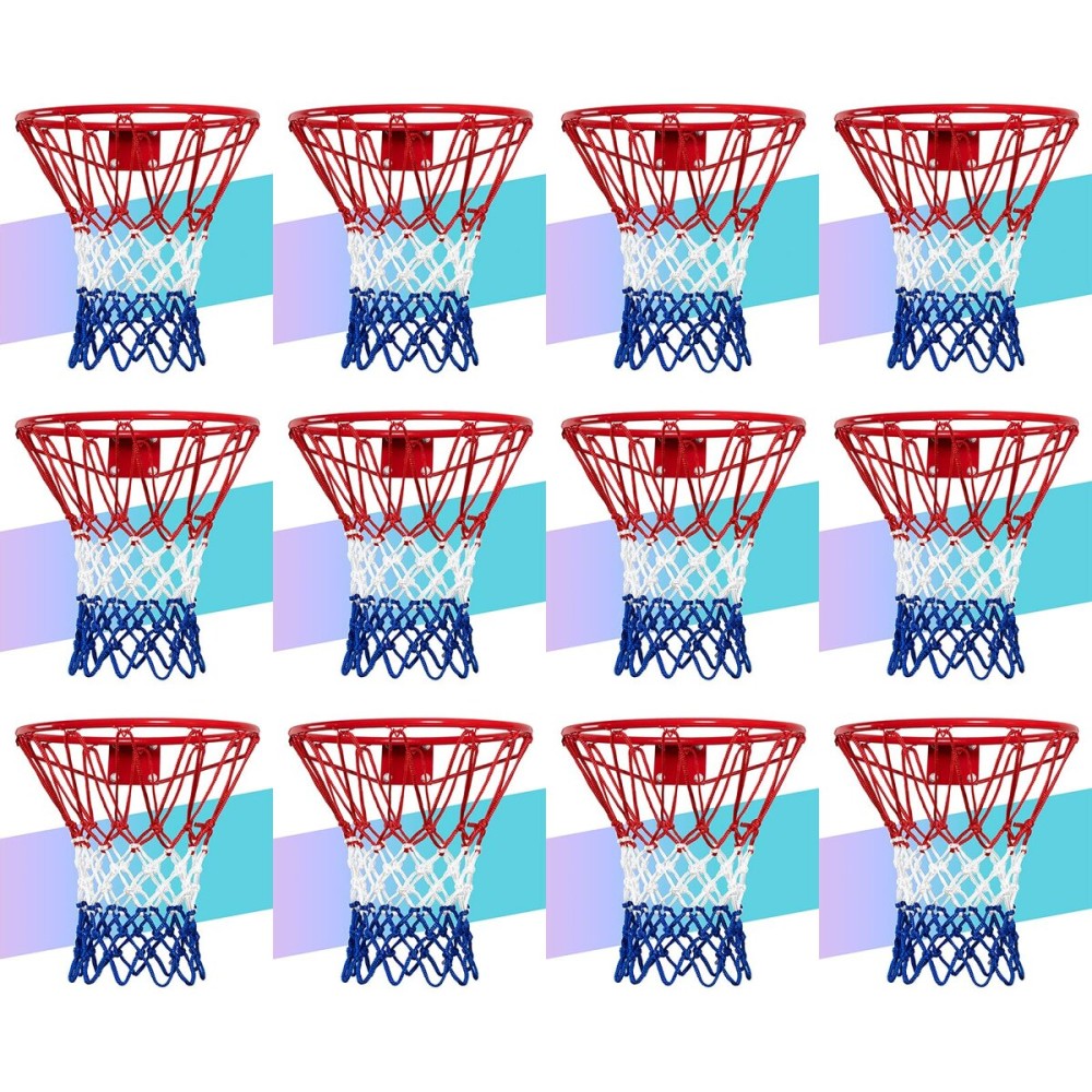 NEIJIANG Basketball Net Replacement, 2025 Upgrade Thick Professional Basketball Nets Heavy Duty Outdoor, All Weather Anti Whip Color Never Fade -12 Loops (Red White Blue)