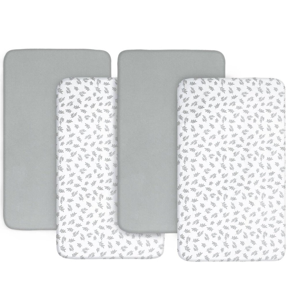 Crib Sheets 4 Pack for Baby Boys & Girls, Neutral Crib Sheet Fitted 52\'\' x 28\'\' for Standard Crib & Toddler Mattress, Ultra Soft Material Baby Sheet, Grey Leaf