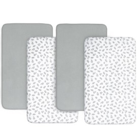 Crib Sheets 4 Pack for Baby Boys & Girls, Neutral Crib Sheet Fitted 52\'\' x 28\'\' for Standard Crib & Toddler Mattress, Ultra Soft Material Baby Sheet, Grey Leaf