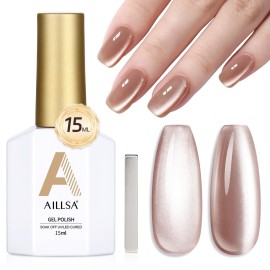 AILLSA Cat Eye Gel Nail Polish Nude Glitter Crystal Polish with Magnet, Jelly Glass Holographic Nail Polish Pearl Shimmer Reflective Translucent Color U V Gel Salon DIY at Home 0.5 OZ GF30