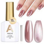 AILLSA Cat Eye Gel Nail Polish Pink Crystal Glitter Polish with Magnet, Nude Burgundy Glass Shimmer Nail Polish Jelly Color Reflective Translucent U V Gel Salon DIY at Home 0.5 OZ GF25