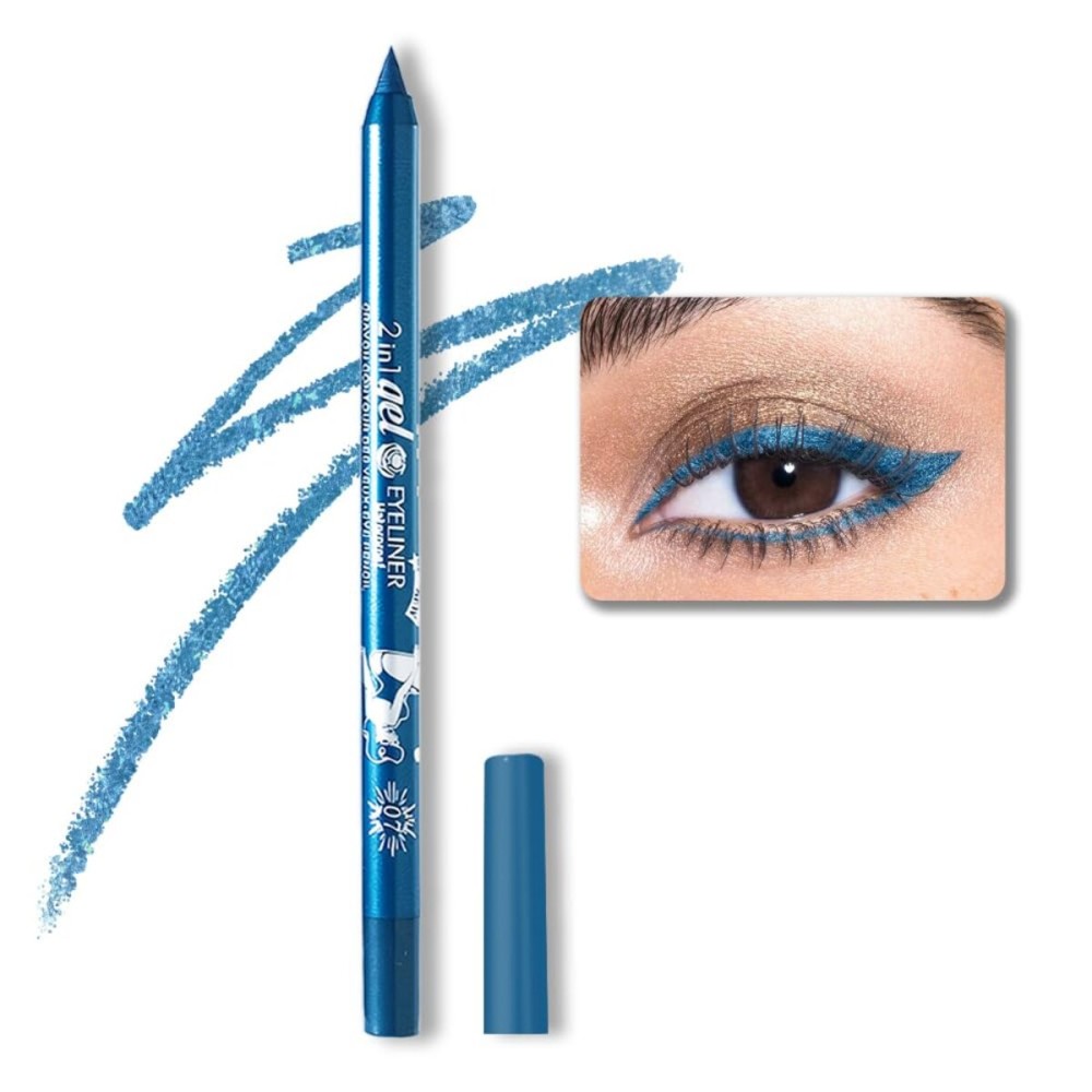 evpct 1Pcs Sky Royal Cobalt Blue Color Gel Glitter Eyeliner Pencils Set for Women Waterline Waterproof Smudge Proof lapiz de ojos delineador de ojos contra el agua Eye Liner Makeup,07 Blue