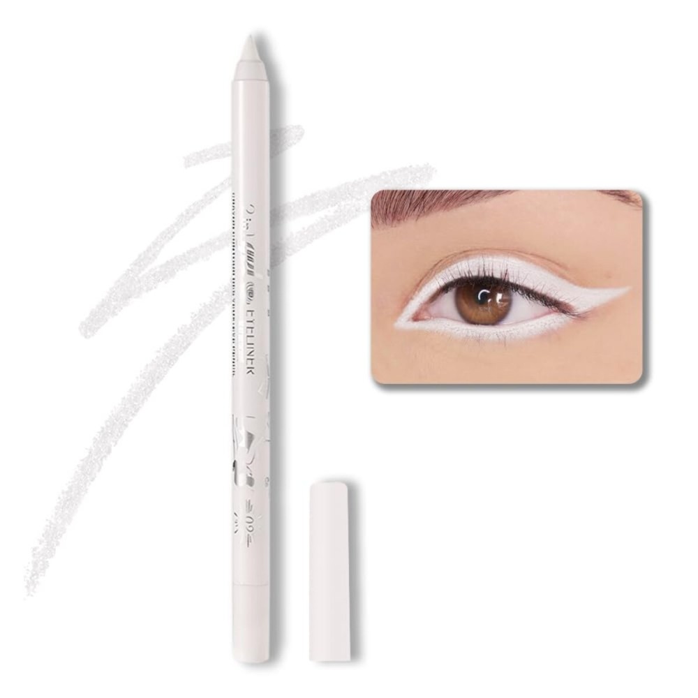 evpct 1Pcs White Color Gel Glitter Eyeliner Pencils Set for Women Waterline Waterproof Smudge Proof lapiz de ojos delineador de ojos contra el agua Eye Liner Makeup,02 White