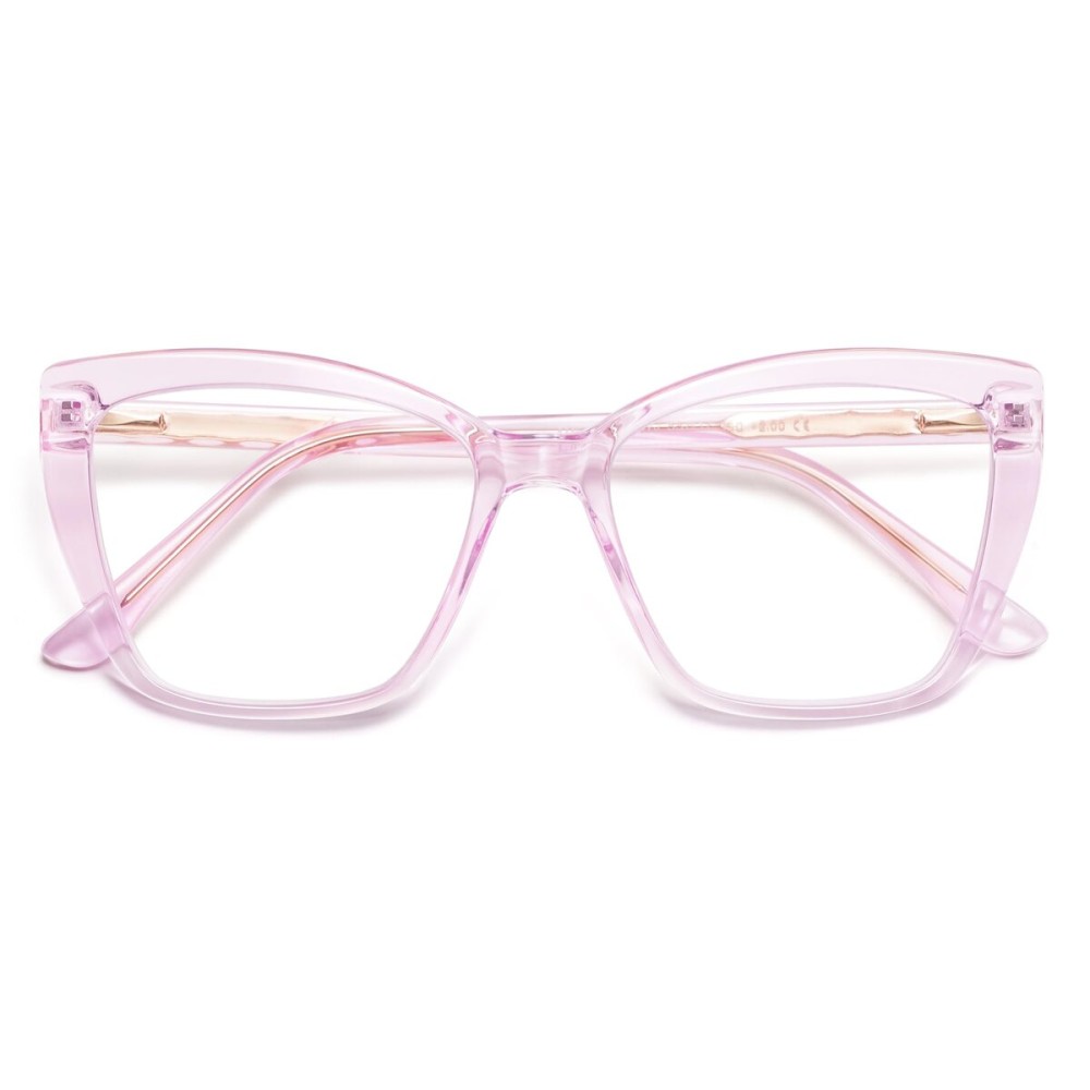 AMOMOMA Trendy TR90 Oversized Blue Light Reading Glasses Women,Stylish Square Cat Eye Glasses AM6031 Crystal Purple 1.0 x