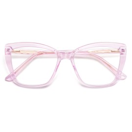 AMOMOMA Trendy TR90 Oversized Blue Light Reading Glasses Women,Stylish Square Cat Eye Glasses AM6031 Crystal Purple 1.0 x