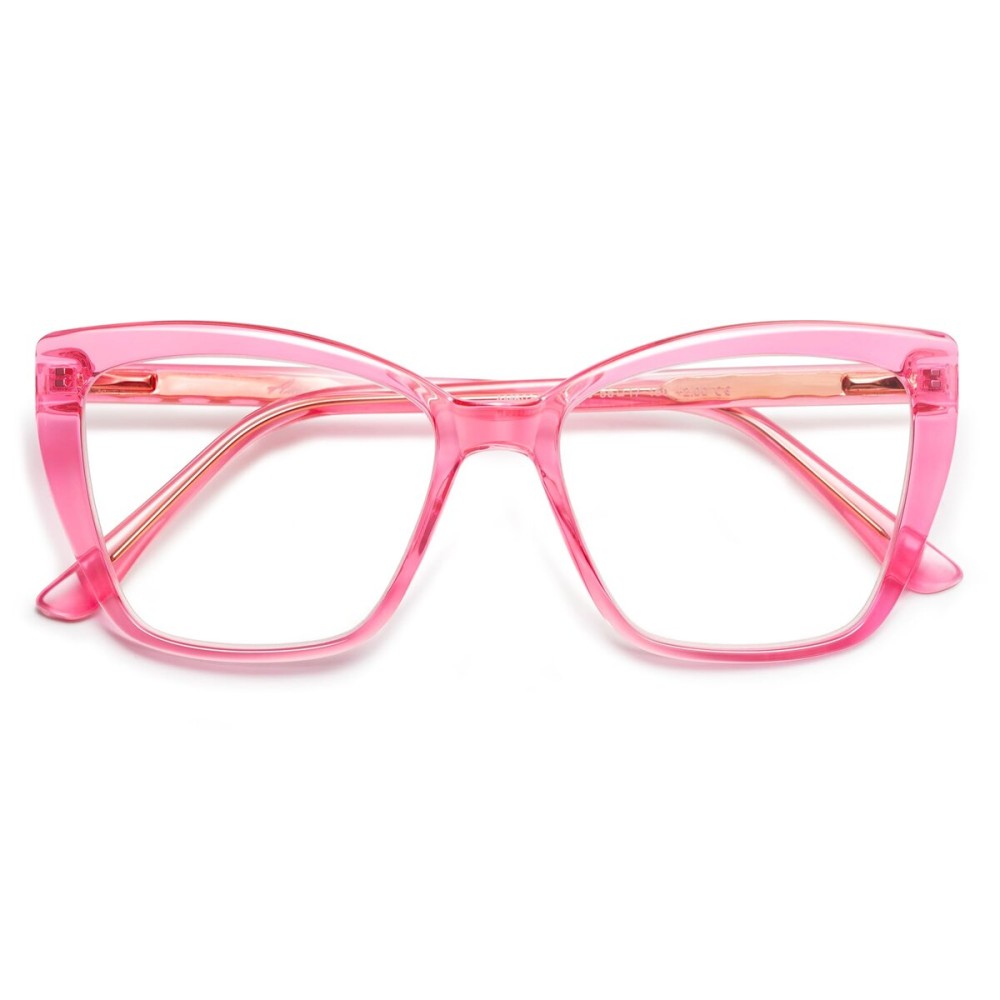 AMOMOMA Trendy TR90 Oversized Blue Light Reading Glasses Women,Stylish Square Cat Eye Glasses AM6031 Crystal Pink 2.5 x
