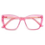 AMOMOMA Trendy TR90 Oversized Blue Light Reading Glasses Women,Stylish Square Cat Eye Glasses AM6031 Crystal Pink 2.5 x