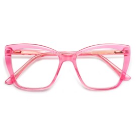 AMOMOMA Trendy TR90 Oversized Blue Light Reading Glasses Women,Stylish Square Cat Eye Glasses AM6031 Crystal Pink 2.5 x
