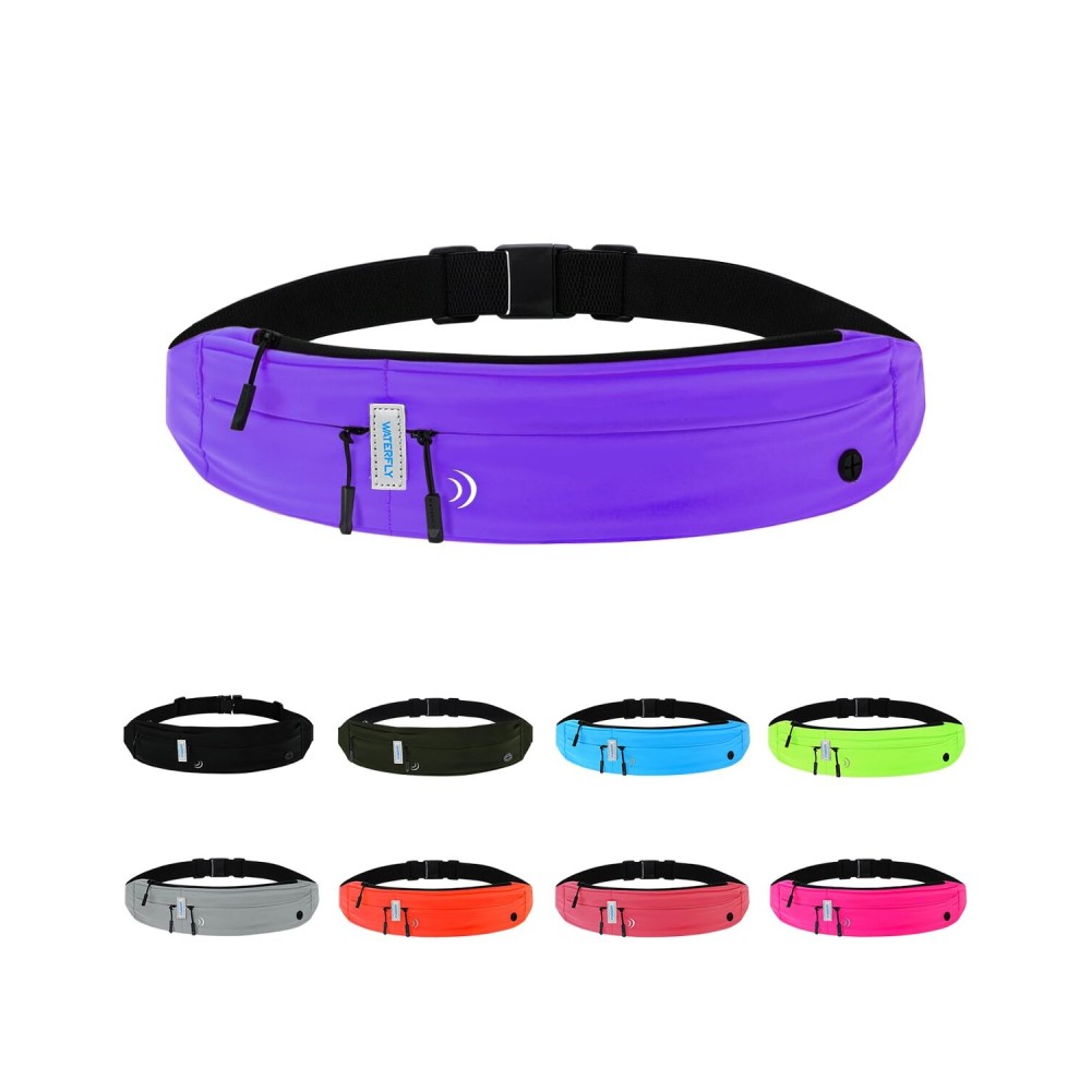 WATERFLY Running Belt Fanny Pack: Runner Marathon Jogging Waist Pack Sport Workout Exercise Fitness Phone Holder Belt for Men Women Jogger Slim Waistband