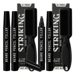 4 Pack Beard Filling Pen Kit with 4 Tips - Waterproof Beard Pencil for Men, Fill, Shape & Define with Brush - Striking Viking (Jet Black)