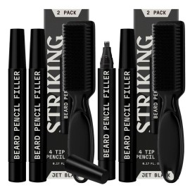 4 Pack Beard Filling Pen Kit with 4 Tips - Waterproof Beard Pencil for Men, Fill, Shape & Define with Brush - Striking Viking (Jet Black)