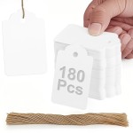 PH PERKHOMY 180 Pcs Gift Tags with String Attached Kraft Paper Blank for Price Tag Gift Bag Hang Tags Box Labeling Clothes Craft Wedding Christmas Presents Halloween (White 180pcs)