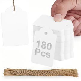 PH PERKHOMY 180 Pcs Gift Tags with String Attached Kraft Paper Blank for Price Tag Gift Bag Hang Tags Box Labeling Clothes Craft Wedding Christmas Presents Halloween (White 180pcs)