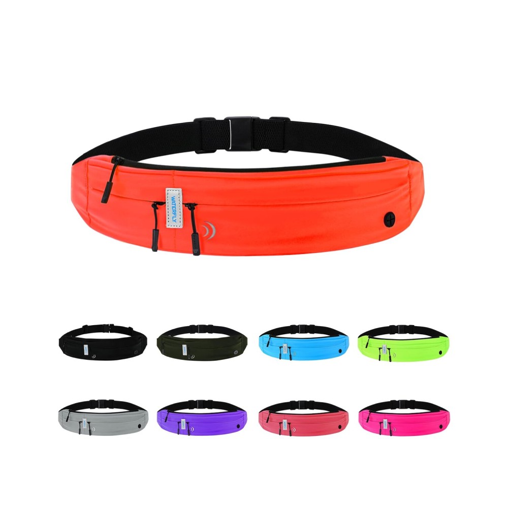 WATERFLY Running Belt Fanny Pack: Runner Marathon Jogging Waist Pack Sport Workout Exercise Fitness Phone Holder Belt for Men Women Jogger Slim Waistband Black