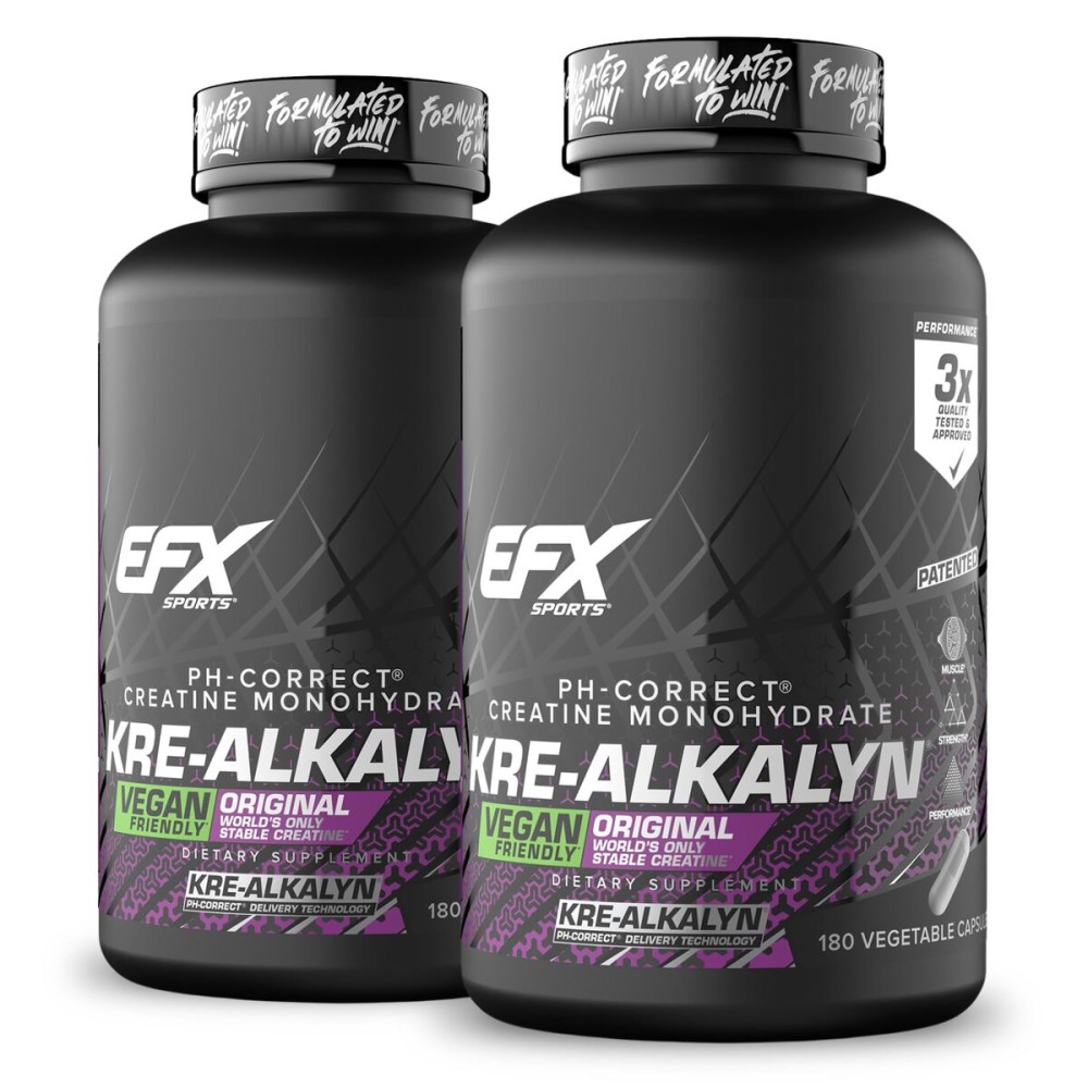 EFX Sports Kre-Alkalyn EFX | pH Correct Creatine Monohydrate Pill Supplement | Vegan Friendly | Strength & Muscle Growth | 90 Servings, 180 Veggie Capsules (Pack of 2)