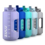 ZULU Goals 128oz Half Gallon Plastic Water Bottle with Straw and Time Marker | Large Reusable Jug with Handle and Leak Proof Lid for All Day Hydration, Gym and Outdoors, Gift Ready, Violet