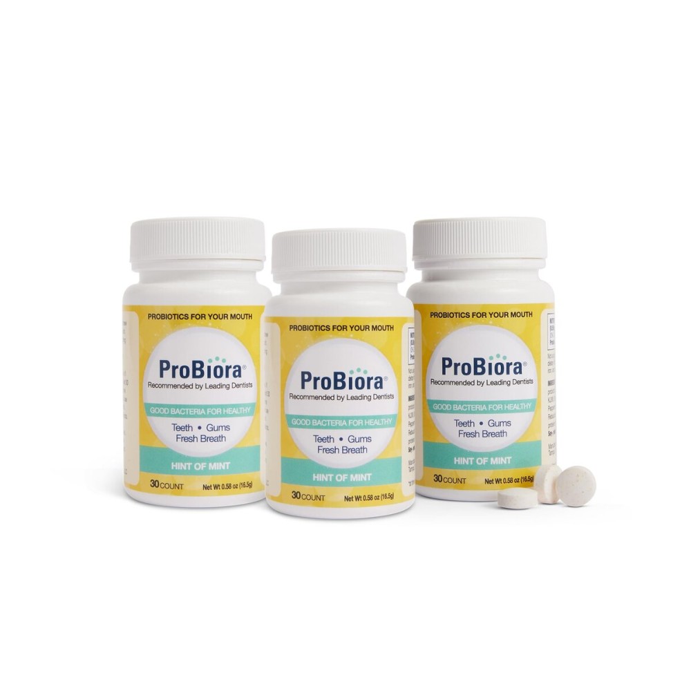 ProBiora Oral-Care Chewable Probiotic Tablets | Probiotic Supplement for Women & Men | Healthier Teeth & Gums | Fresher Breath | Whiter Teeth | Better Overall Health | 30 Count | Pack of 3 | Mint