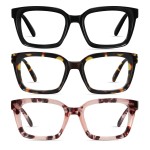 XVXV Blue Light Glasses for Woman Men - Oversize Oprah Square Eyeglasses Bluelight Blocking Anti Glare/Eyestrain Spring Hinge(3Pack*Mix1,0.0X)
