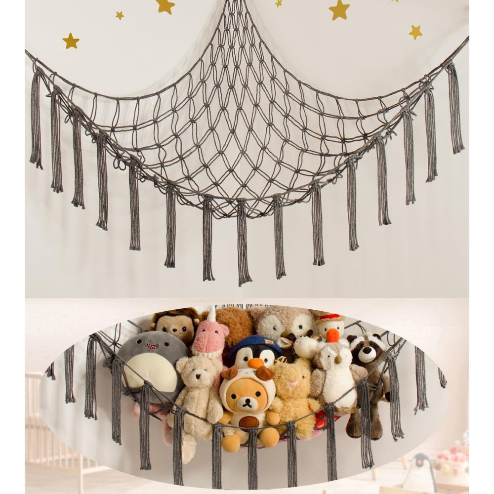 mirolam Stuffed Animal Storage Hammock Net - Toy Hammock Net for Stuffed Animals Corner - Hanging Stuff Animal Organizer Holder Large Size Baby Nursery Room Decor-Grey