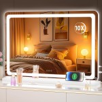 Hasipu Vanity Mirror with Lights, 31.5 x 20 LED Makeup Mirror, Lighted Makeup Mirror with Dimmable 3 Modes, Touch Screen Control Vanity Mirror Round White