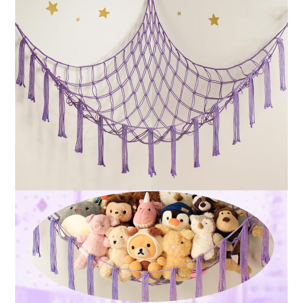 mirolam Stuffed Animal Storage Hammock Net - Toy Hammock Net for Stuffed Animals Corner - Hanging Stuff Animal Organizer Holder Large Size Baby Nursery Room Decor