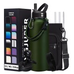 40OZ Water Bottle Stainless Steel - Cold-48H & Hot-24H Vacuum Insulated Water Bottle with Straw & Chug Lid, Strap Carrying Pouch, Paracord Handle & Flask Boot, Thermo Hydro Bottle for Hiking Cycling