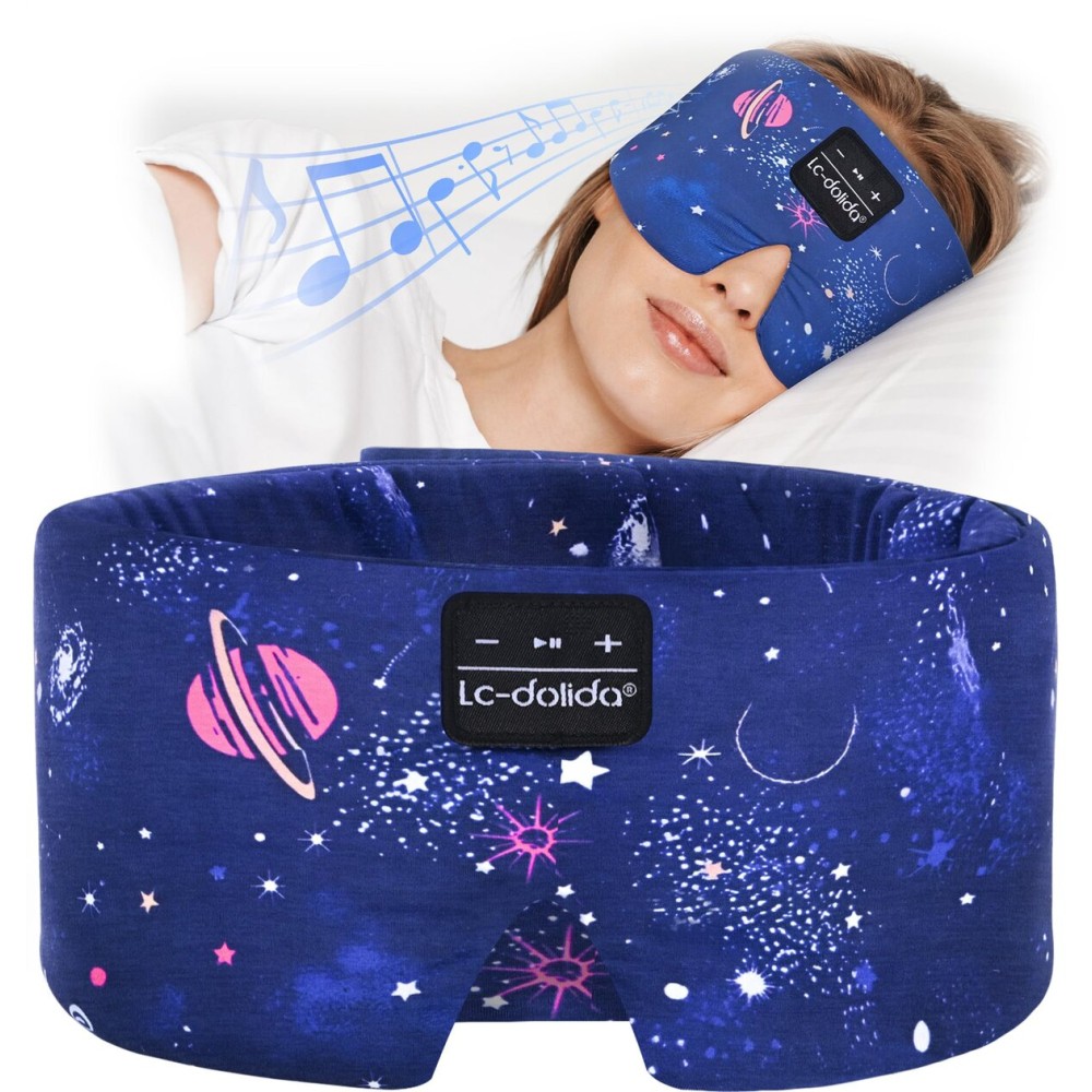 LC-dolida Sleep Mask with Bluetooth Headphones, Extra Large Silk Eye Mask for Sleeping Side Day Sleepers, Sleep Headphones Bluetooth 5.4 for Women Men with Thin Speaker, Blackout, Comfort, Microphone