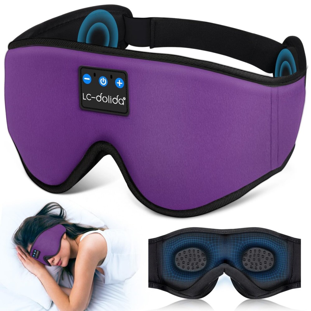 LC-dolida Sleep Headphones, Sleep Mask Bluetooth Wireless Music Eye Mask, Sleeping Headphones for Side Sleepers Sleep Mask with Bluetooth Headphones Ultra-Thin Stereo Speakers Perfect for Sleeping