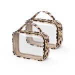 Wedama TSA Approved Toiletry Bag, 2 Pack Clear Makeup Bags with Handles, Quart Size PVC Clear Cosmetic Bags for Women and Men, Carry on Airport Airline Compliant Bag, Leopard Print