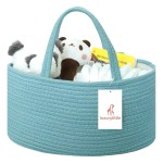 luxury little Diaper Caddy Organizer, Large Cotton Rope Nursery Baby Basket, Changing Table Organizer for Baby Diaper Storage, Portable Car Organizer Removable Divider (Lake Blue, Extra Large)