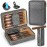 Scotte Cigar Humidor Box, Cigar Lighter Cedar Wood Lined Leather Cigar Case Built in Hygrometer & Humidifier, Torch Lighter with Cigar Holder Cigar Punch Portable Travel Cigar Humidor Kit (Grey)