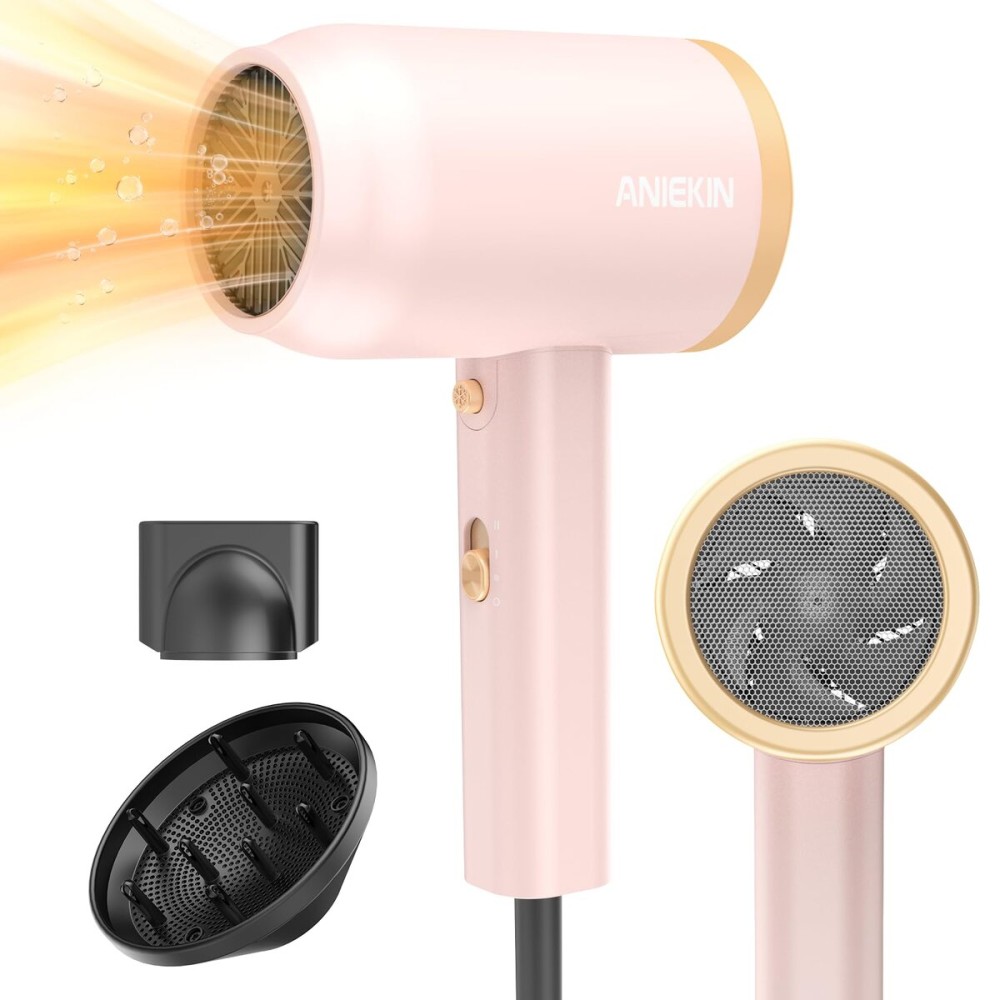 ANIEKIN Hair Dryer, 1875 Watts Fast Drying Blow Dryer with Diffuser and Concentrator, Compact Lightweight Hair Dryer for Women and Men