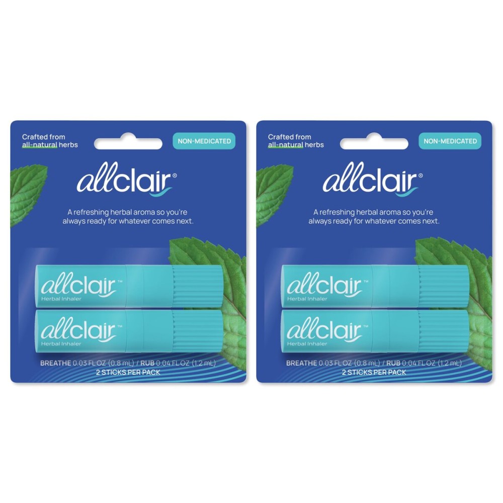 Allclair Nausea Relief Inhaler - Take Control of Motion Sickness, Morning Sickness, Medication, Stress - Fast, Natural, Drug-Free, Non-Drowsy & Portable Travel Essential - Pack of 4 Inhalers