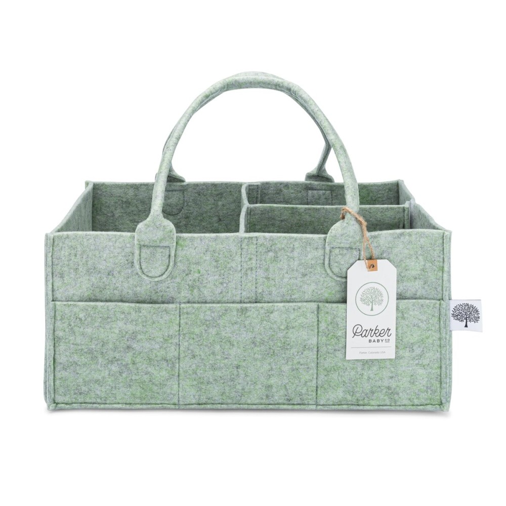 Parker Baby Diaper Caddy - Nursery Storage Bin and Car Organizer for Diapers and Baby Wipes - Sage Green, Large