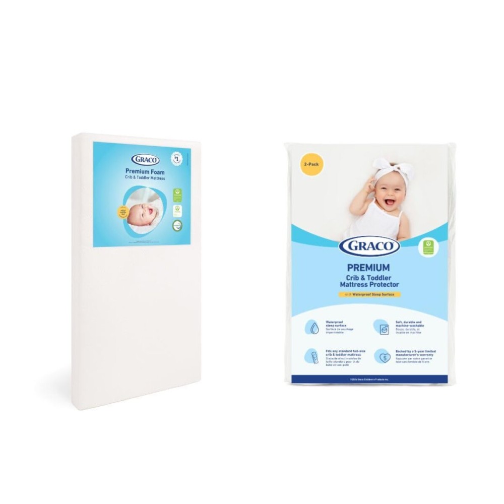 Graco Premium Crib Mattress & Protector Value Bundle (2-Pack) - Includes GREENGUARD Gold Certified Crib & Toddler Mattress, GREENGUARD Gold Certified Waterproof Protector