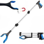FitPlus 2024 Upgrade PowerGrip T9, Extra Long Grabber Reacher Tool, Wide Jaw, Foldable Trash Pickup Tool, Steel Cable, with 96 Grip Points for Firm Grip, 43 with Magnet (Blue, 43 Inch)