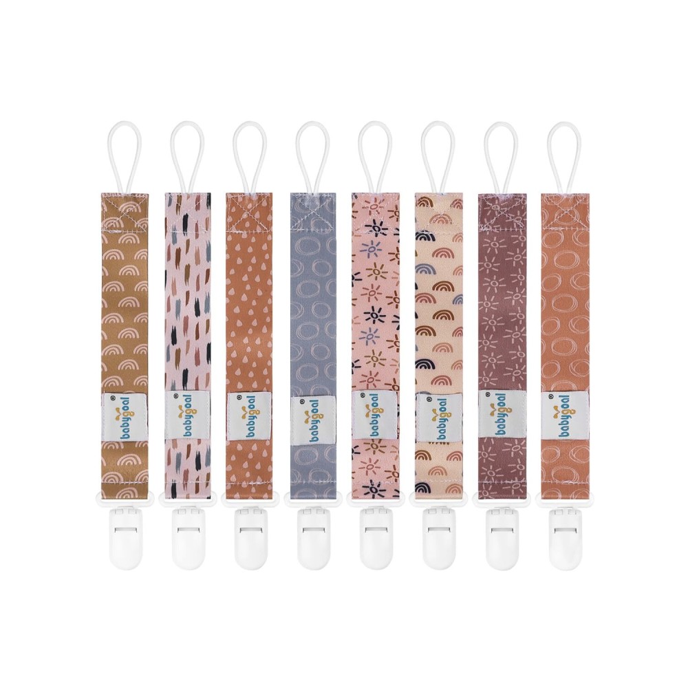 babygoal Baby Pacifier Clips 8 Pack, Pacifier Holder Clips Fits for Most Pacifier and Binkies-Neutral Color 8PB25