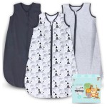 Cute Castle Baby Sleep Sack 0-6 Months - Lightweight 100% Cotton 2-Way Zipper TOG 0.5 Infant Wearable Blanket, Newborn Essentials Toddler Sleep Clothes, 3 Pack(Dark gray, Light gray, Bear)