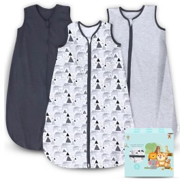 Cute Castle Baby Sleep Sack 0-6 Months - Lightweight 100% Cotton 2-Way Zipper TOG 0.5 Infant Wearable Blanket, Newborn Essentials Toddler Sleep Clothes, 3 Pack(Dark gray, Light gray, Bear)