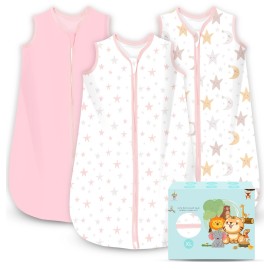 Cute Castle Baby Sleep Sack 18-24 Months - Lightweight 100% Cotton 2-Way Zipper TOG 0.5 Infant Wearable Blanket, Newborn Essentials Toddler Sleep Clothes, 3 Pack(Pink, Moon, Stars)